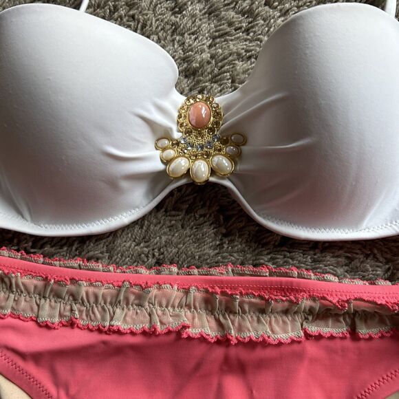 VICTORIA'S SECRET 34C/36B Swim Suit BIKINI TOP JEWEL & Black BOTTOMS Sz M V24 - Picture 3 of 16